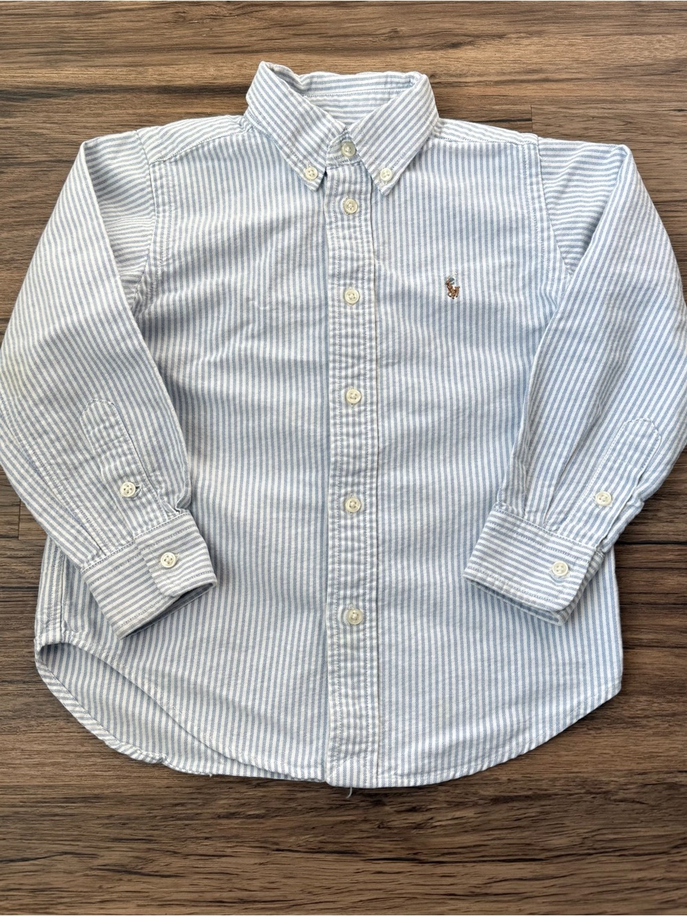 Polo Ralph Lauren Toddler Boy Blue WhiteStriped Long Sleeve Oxford Shirt Size 4T